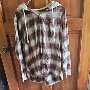Plaid Hooded Button-Up Shirt